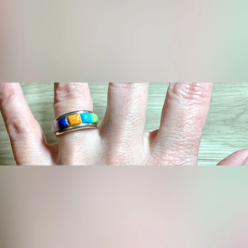 Vintage Designer Wilson Jim Sterling Silver Multi Stone Cobblestone Ring, Size 6 - Picture 8 of 10